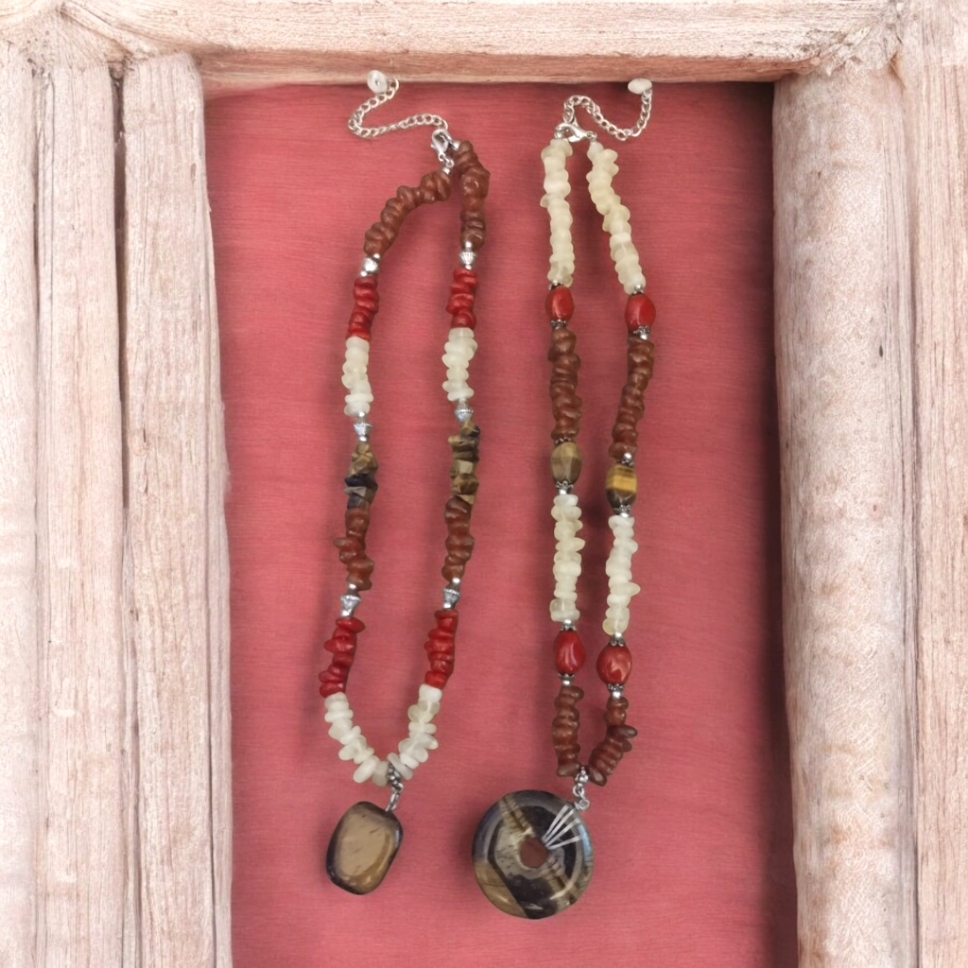 Bohemian Beaded Necklaces - Red And Brown